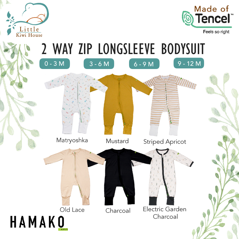 Made from Premium Grade Tencel Intimate | Hamako Baby 2 Way Zip Long Sleeve Bodysuit
