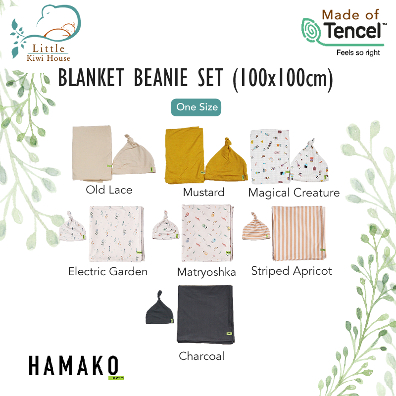 Made from Premium Grade Tencel Intimate | Hamako Baby Blanket + Beanie Set (100cm x 100cm)