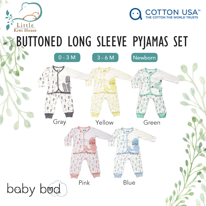 Made from 100% Premium USA Cotton | Baby Bud Baby Buttoned Long Sleeve Pyjamas Set