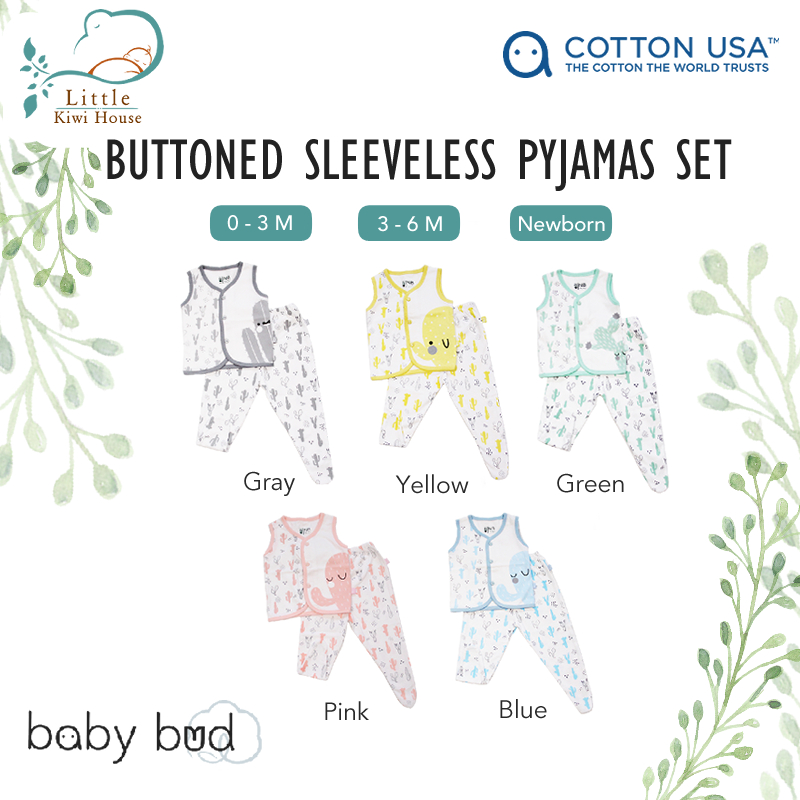 Made from 100% Premium USA Cotton | Baby Bud Baby Buttoned Sleeveless Pyjamas Set
