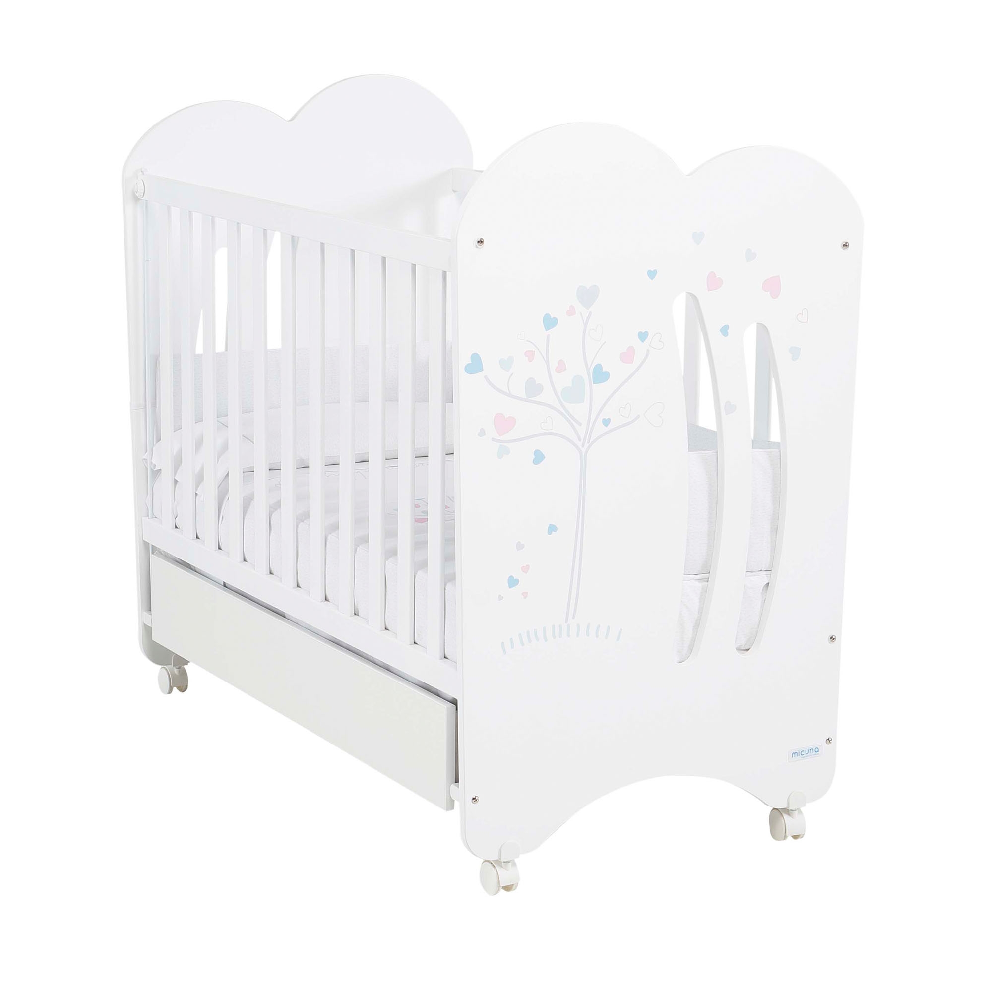 Micuna Aura Baby Cot with Patented Relax System (Made in Spain) + 4 Inch High Density Foam Mattress (Unique Double Locking Mechanism for Extra Safety) 