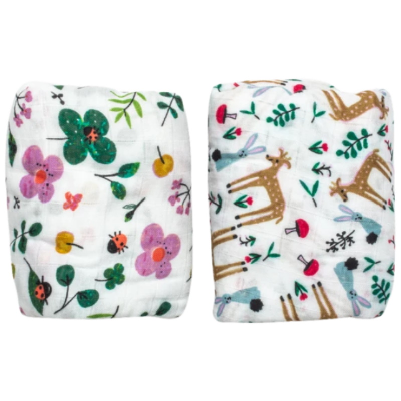 Mimosa Multi Reversible Bamboo Muslin Blanket - Whimsical Forest (Bundle of 2) 