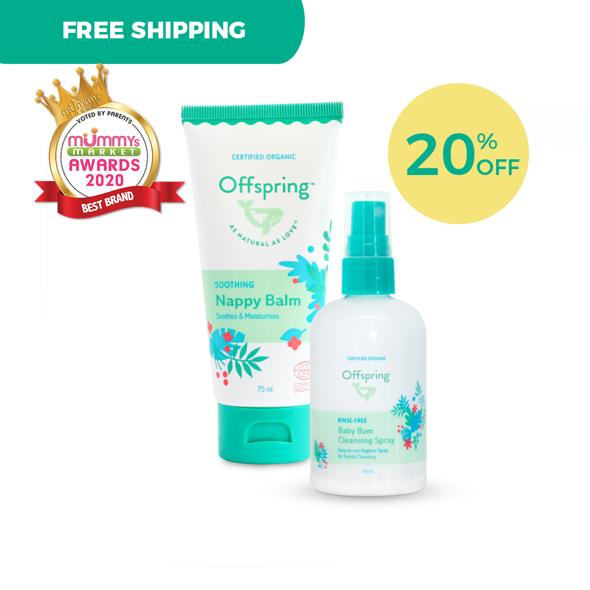 Offspring Rinse-free Baby Bum Cleansing Spray with Soothing Nappy Balm