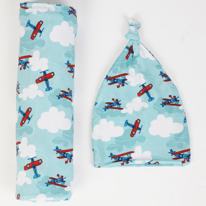 The Plush Club Jet Set Go Swaddle and Hat