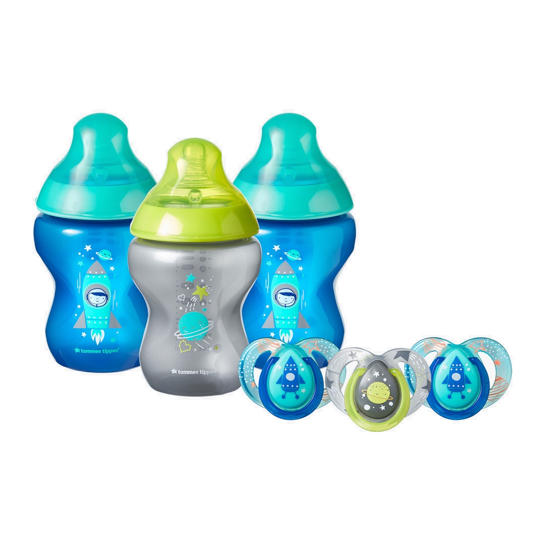 Tommee Tippee Closer To Nature 3x260ml Bottle With Super Soft Medium Flow Teats + 3x6-18mth Soother Set (Assorted)